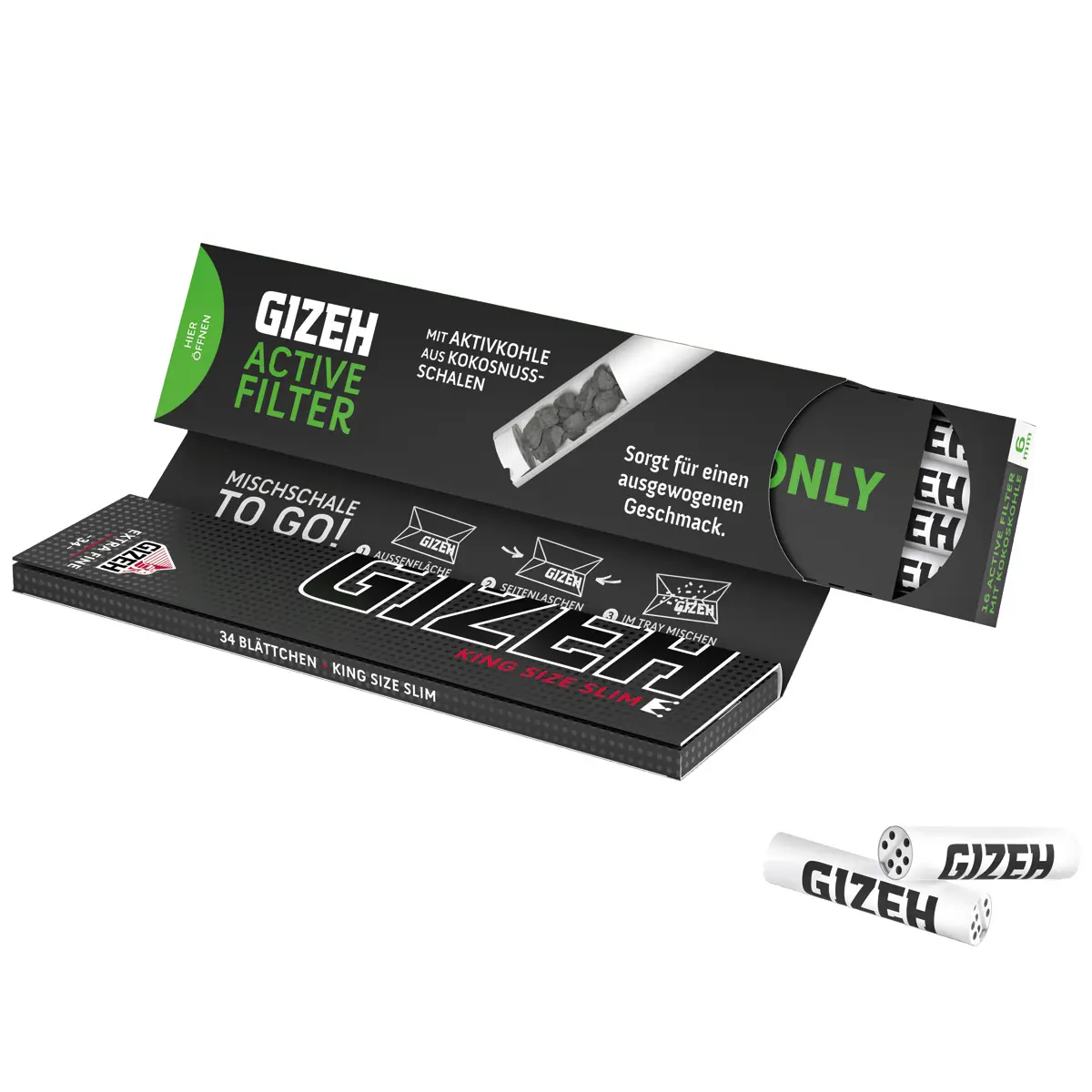 Gizeh Black King Extra Fine Size Silm + 16 Filtro a carboni attivi