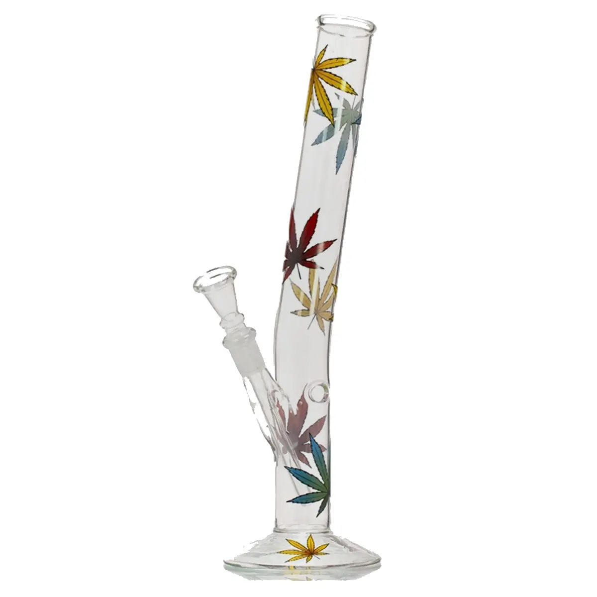 Bong in vetro con foglia di canapa colorata 32cm 14,5