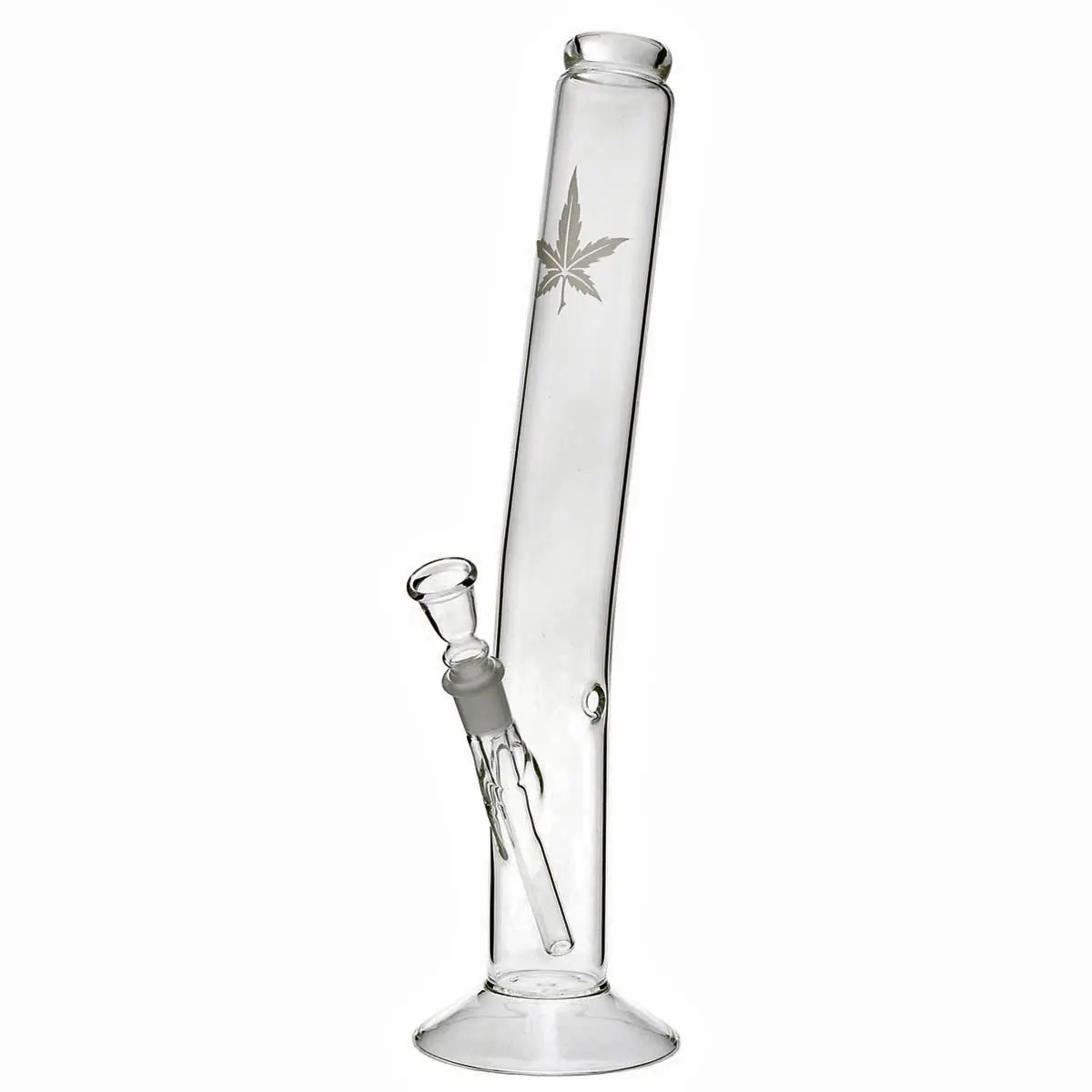 Bong in vetro curvo con foglia di canapa - 42cm
