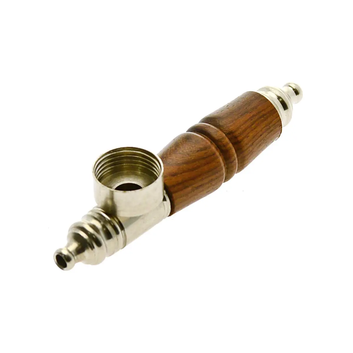 Pipa con manico in legno, braciere in metallo e foro di aria