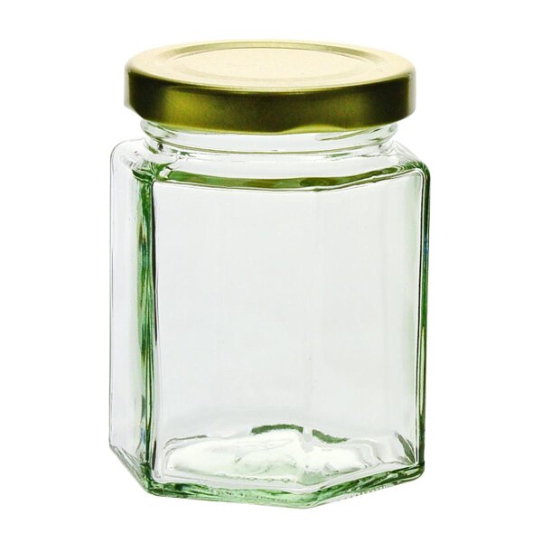 Vetro esagonale, 196 ml con tappo a vite oro