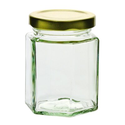 Vetro esagonale, 196 ml con tappo a vite oro