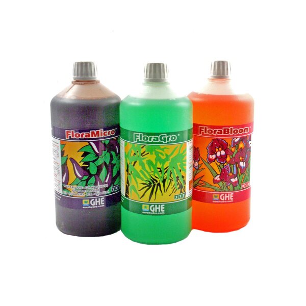 GHE Flora Set, 3 x 1 litro (acqua dura)