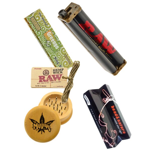 Eco Set per rollare - Rollatore RAW, grinder, cartine Greengo e Hemp Wick