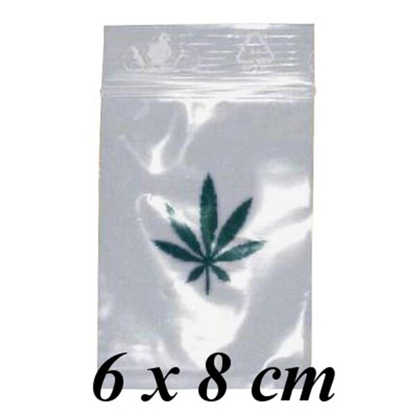 bustine con zip con foglia di canapa 6x8cm 100x