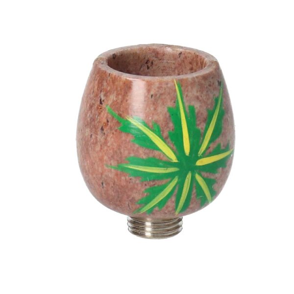 Testa di bong in pietra a forma di foglia di canapa