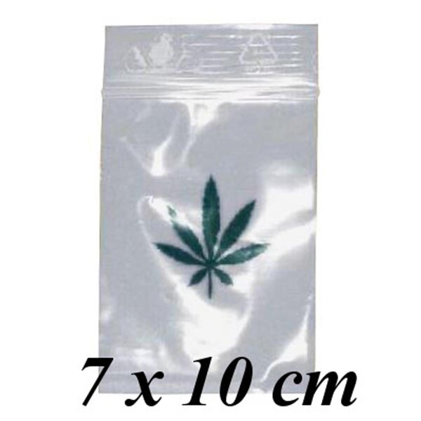 bustine con zip con foglia di canapa 7x10cm 100x