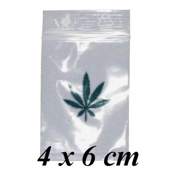 bustine con zip con foglia di canapa 4x6cm 100x